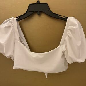 New White Puff Sleeve Bikini Top Size Small